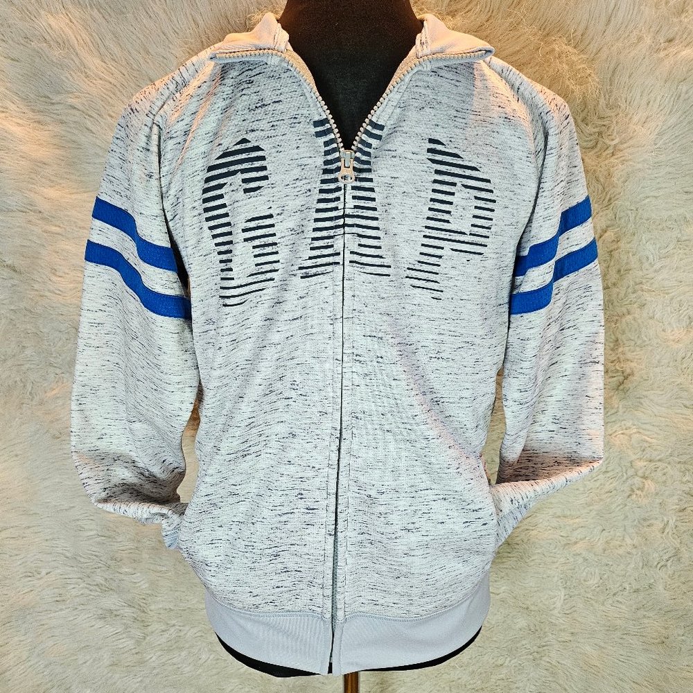 ap Fit Youth Grey and Blue Striped Full Zip Sweat Shirt Youth-XXL